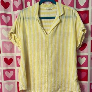 beachlunchlounge Yellow and White Striped Scoop-Neck Top Size Large